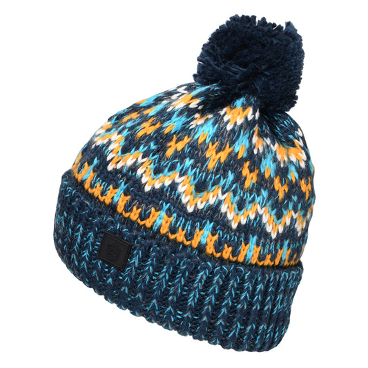 Failsworth Hats Arctic Fair Isle Bobble Hat - Navy-Blue-Yellow