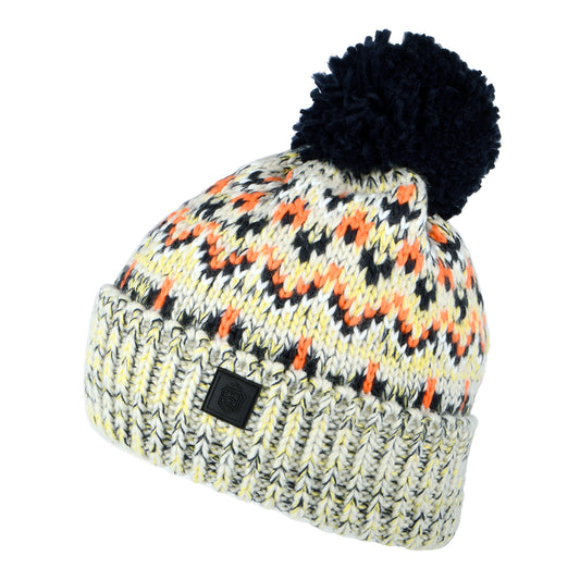 Failsworth Hats Arctic Fair Isle Bobble Hat - Light Grey-Navy-Orange