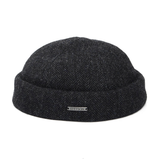 Stetson Hats Wool Herringbone Docker Beanie Hat - Dark Grey