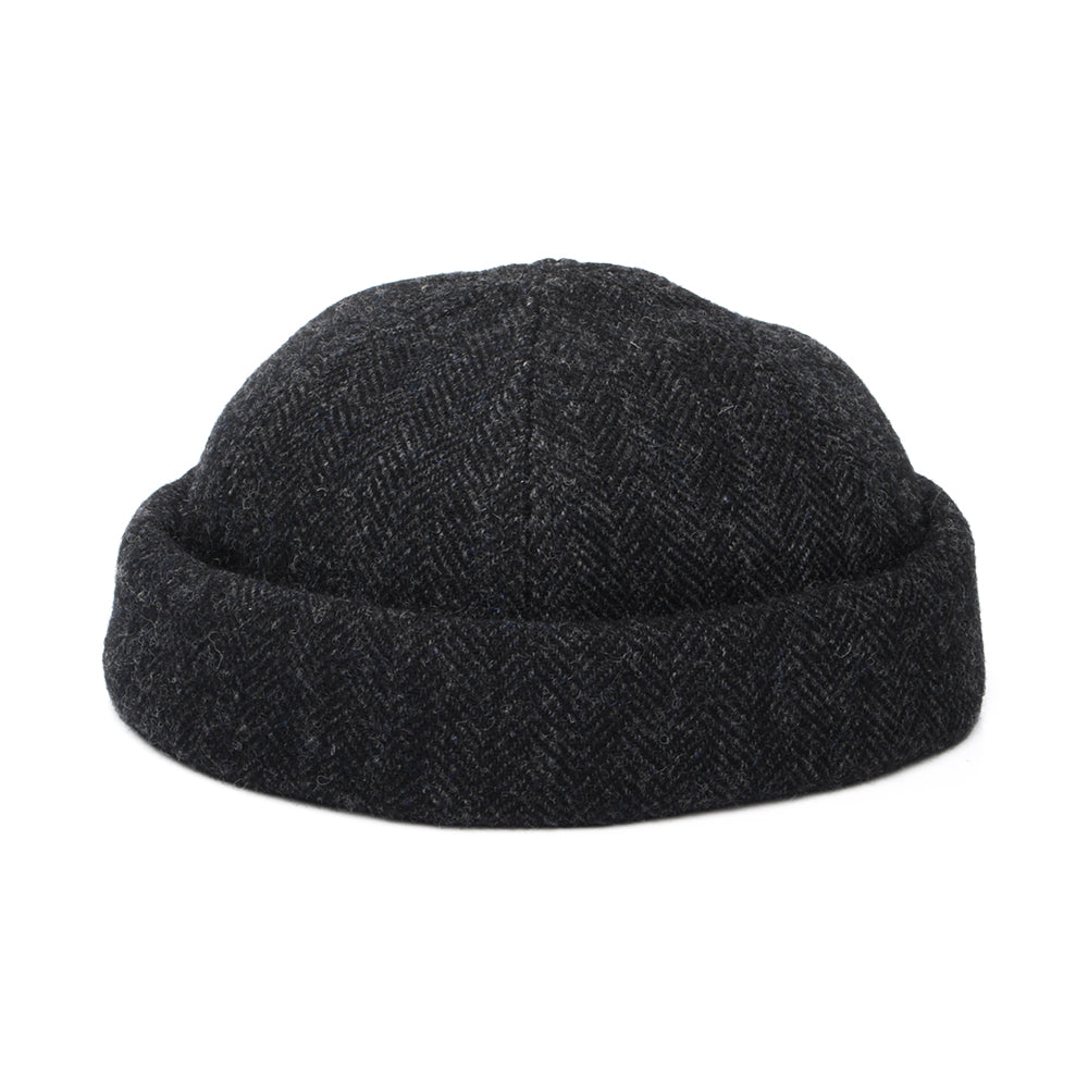 Stetson Hats Wool Herringbone Docker Beanie Hat - Dark Grey