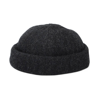 Stetson Hats Wool Herringbone Docker Beanie Hat - Dark Grey