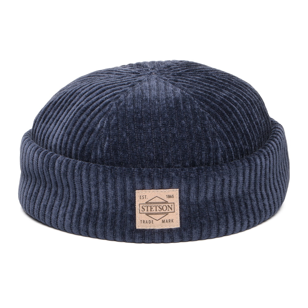 Stetson Hats Jersey Corduroy Docker Beanie Hat - Navy Blue