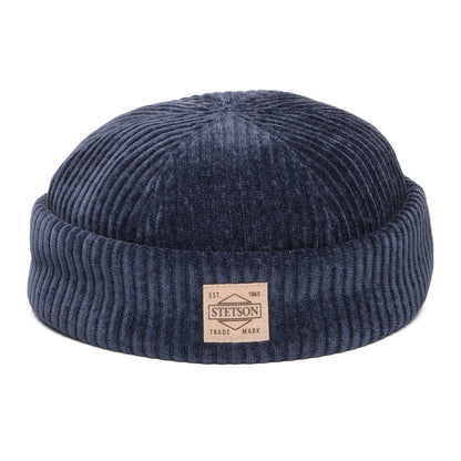 Stetson Hats Jersey Corduroy Docker Beanie Hat - Navy Blue