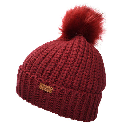 Barbour Hats Saltburn Faux Fur Pom Bobble Hat - Wine