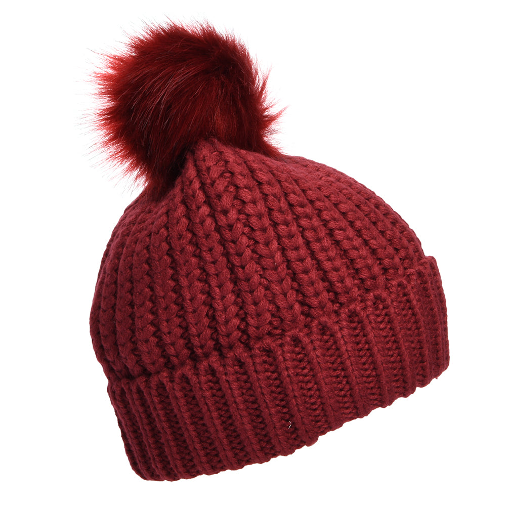 Barbour Hats Saltburn Faux Fur Pom Bobble Hat - Wine