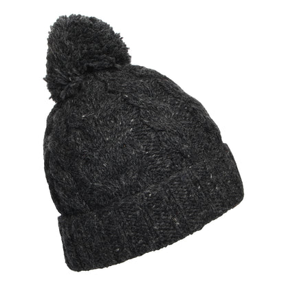 Kusan Cable Knit Turn Up Bobble Hat - Charcoal