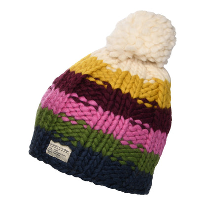 Kusan Rainbow Moss Stitch Yarn Bobble Hat - Denim-Multi