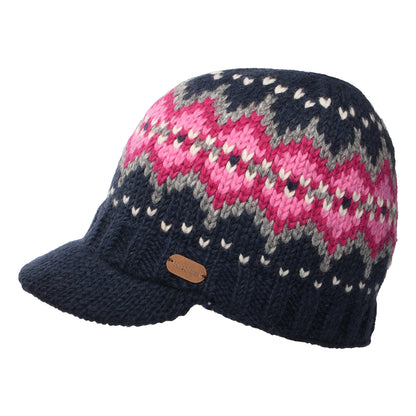 Kusan Brooklyn Fair Isle Peaked Beanie Hat - Navy-Pink