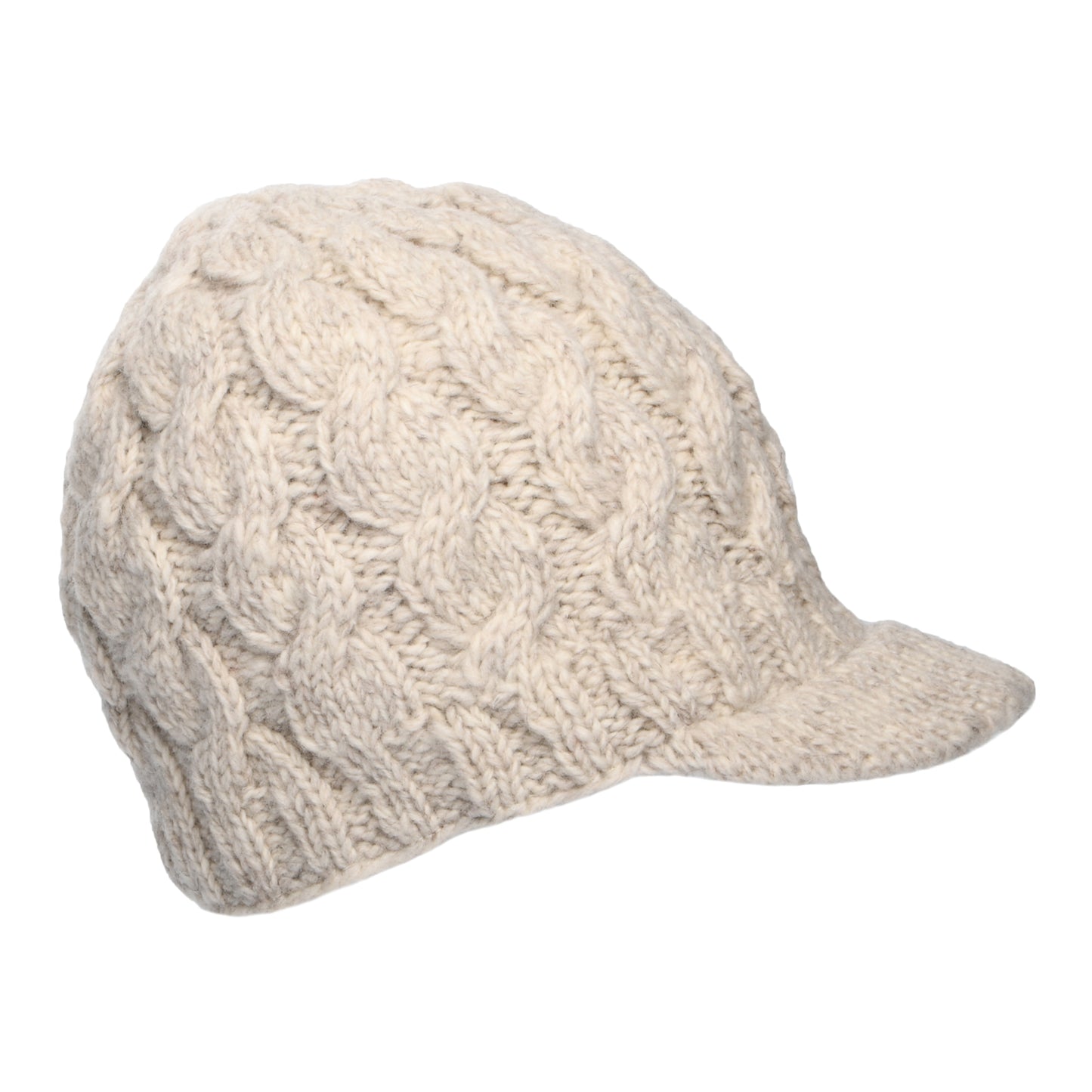 Kusan Cable Knit Peaked Beanie Hat - Oatmeal