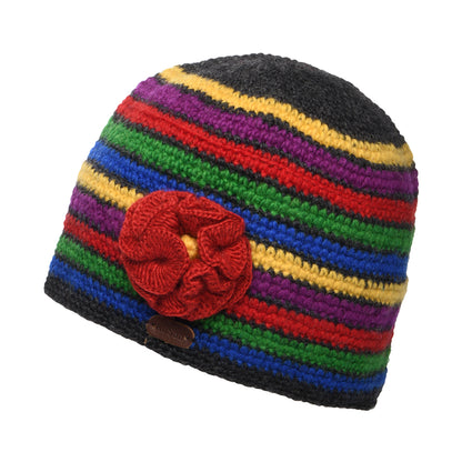Kusan Crochet Flower Beanie Hat - Charcoal-Red