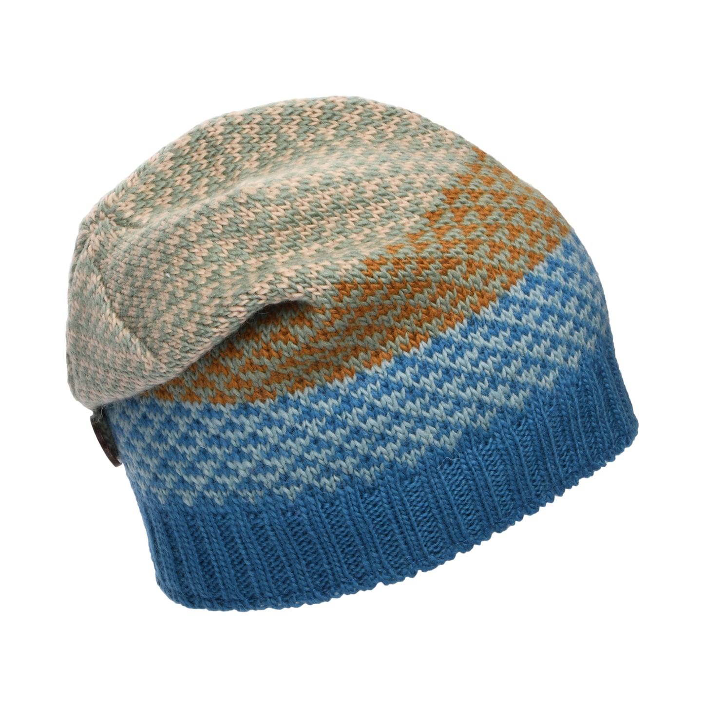 Kusan Jacquard Button Down Beanie Hat - Blue-Cream