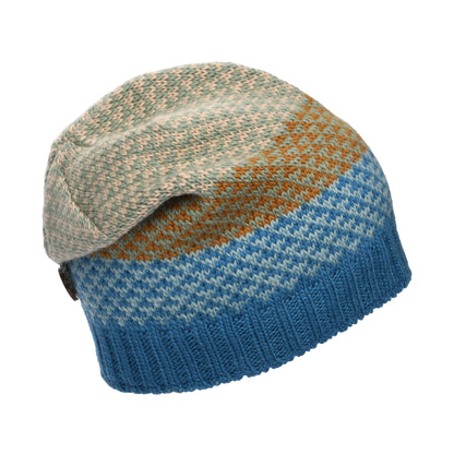 Kusan Jacquard Button Down Beanie Hat - Blue-Cream
