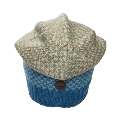 Kusan Jacquard Button Down Beanie Hat - Blue-Cream
