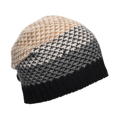Kusan Jacquard Button Down Beanie Hat - Black-Cream