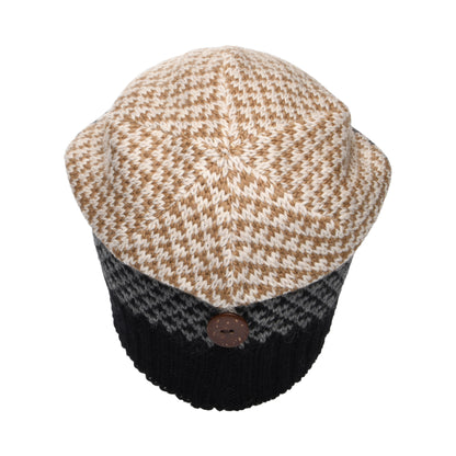 Kusan Jacquard Button Down Beanie Hat - Black-Cream