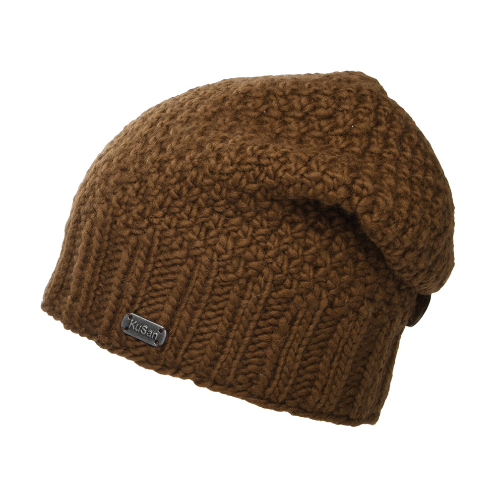 Kusan Button Down Beanie Hat - Brown