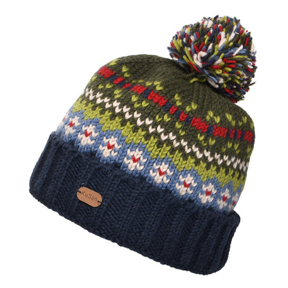 Kusan Mosaic Fair Isle Bobble Hat - Blue-Green