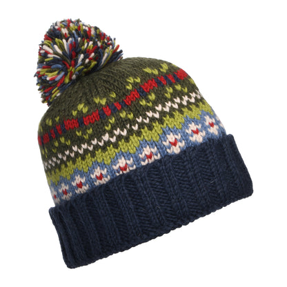 Kusan Mosaic Fair Isle Bobble Hat - Blue-Green