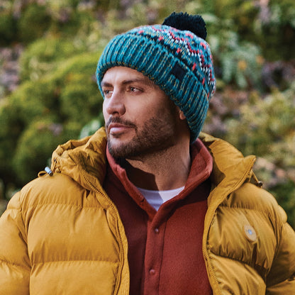 Failsworth Hats Arctic Fair Isle Bobble Hat - Teal-Multi