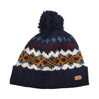 Kusan Fair Isle Cuffed Bobble Hat - Navy-Multi