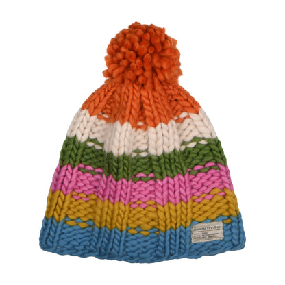 Kusan Rainbow Moss Stitch Yarn Bobble Hat - Orange-Multi