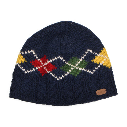 Kusan Lozenge Cable Knit Beanie Hat - Navy Blue