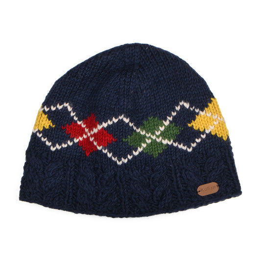 Kusan Lozenge Cable Knit Beanie Hat - Navy Blue