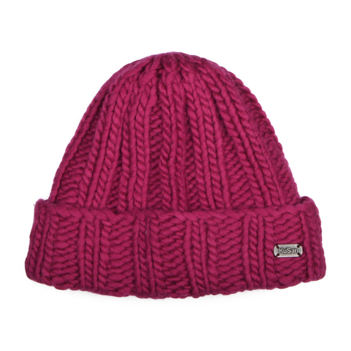 Kusan Thick Rib Turn Up Beanie Hat - Magenta