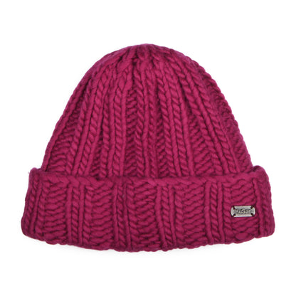 Kusan Thick Rib Turn Up Beanie Hat - Magenta