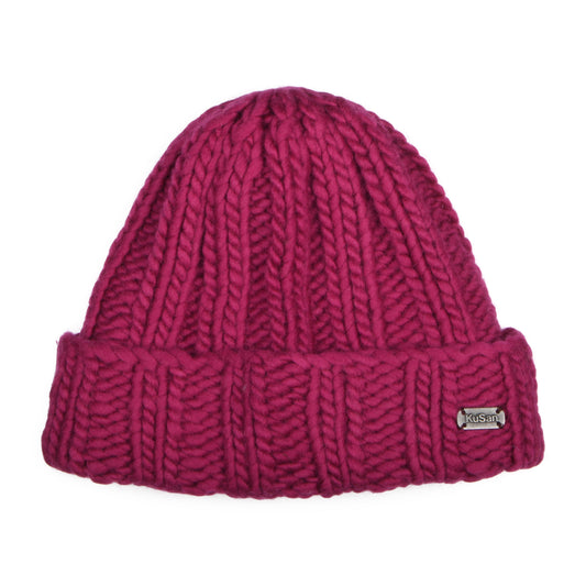Kusan Thick Rib Turn Up Beanie Hat - Magenta
