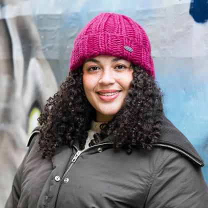 Kusan Thick Rib Turn Up Beanie Hat - Magenta