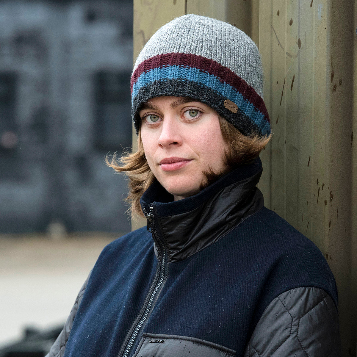 Kusan Hi Rib Beanie Hat - Grey-Plum