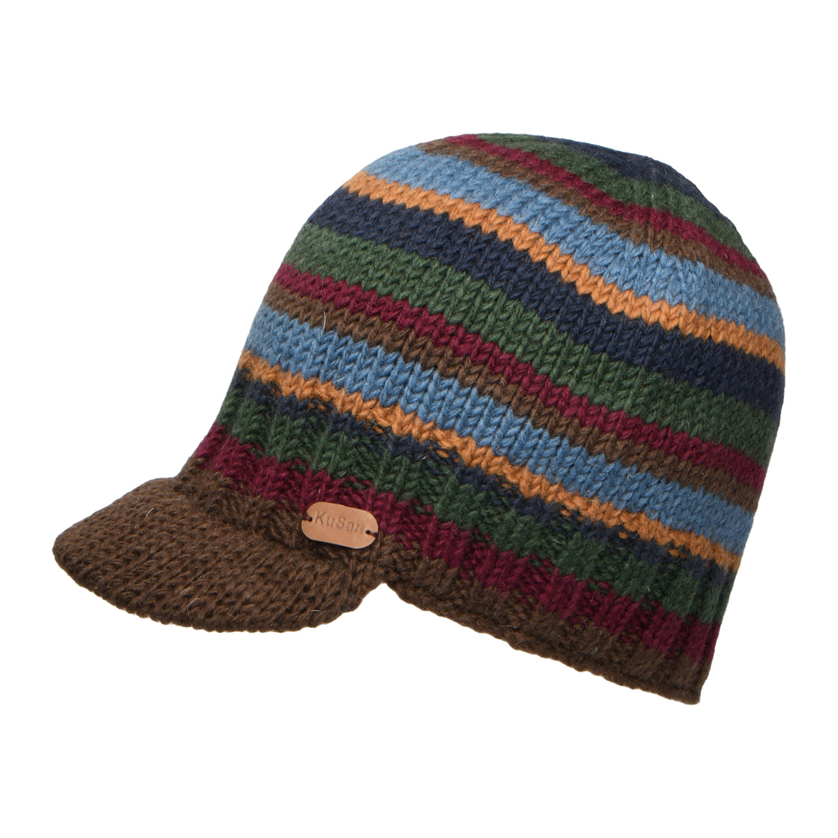 Kusan Brooklyn Striped Peaked Beanie Hat - Brown-Green