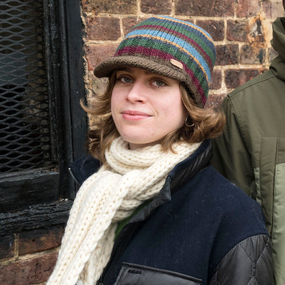 Kusan Brooklyn Striped Peaked Beanie Hat - Brown-Green