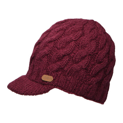 Kusan Cable Knit Peaked Beanie Hat - Mulberry