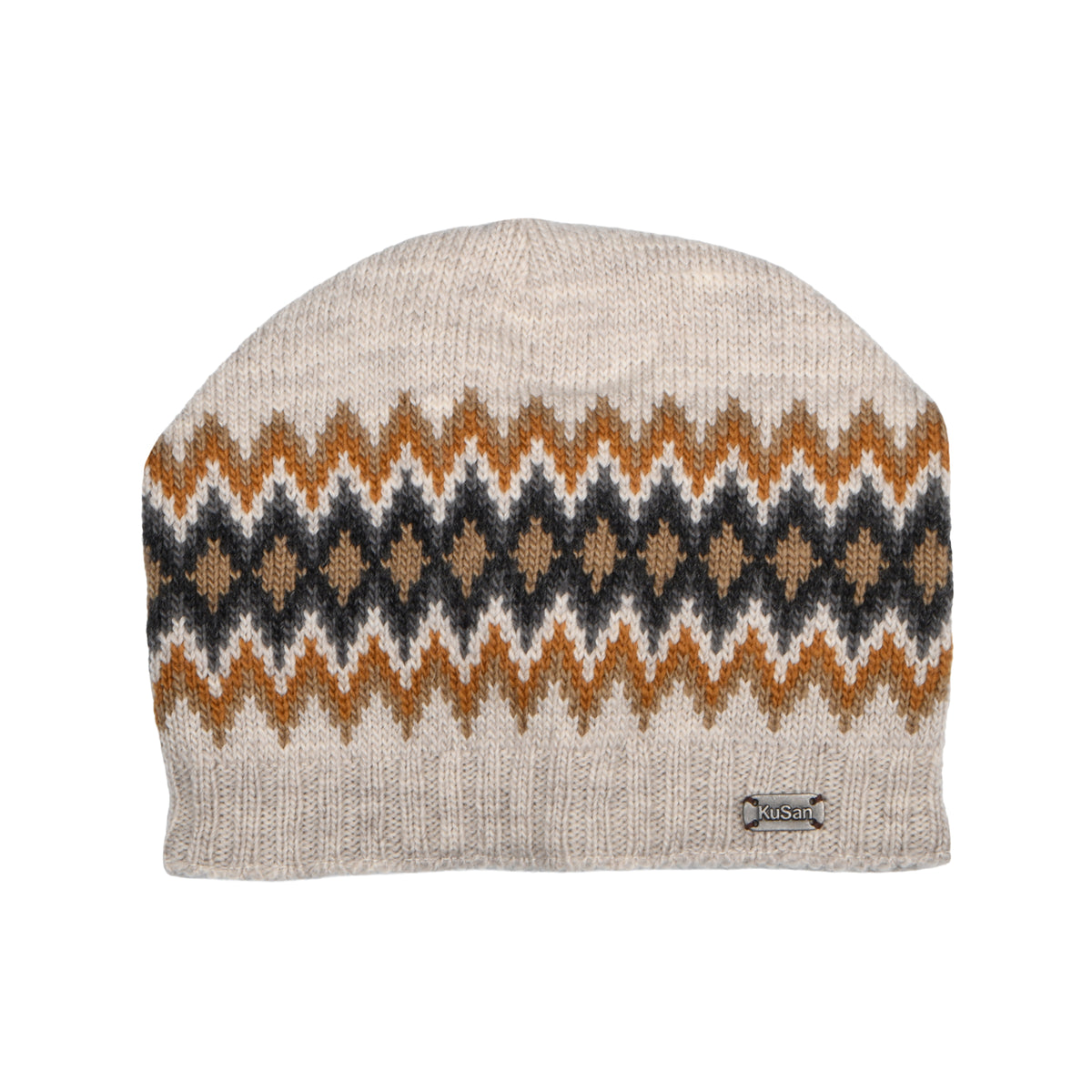 Kusan Diamond Button Down Beanie Hat - Oatmeal-Multi