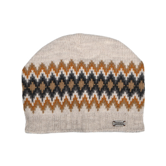 Kusan Diamond Button Down Beanie Hat - Oatmeal-Multi