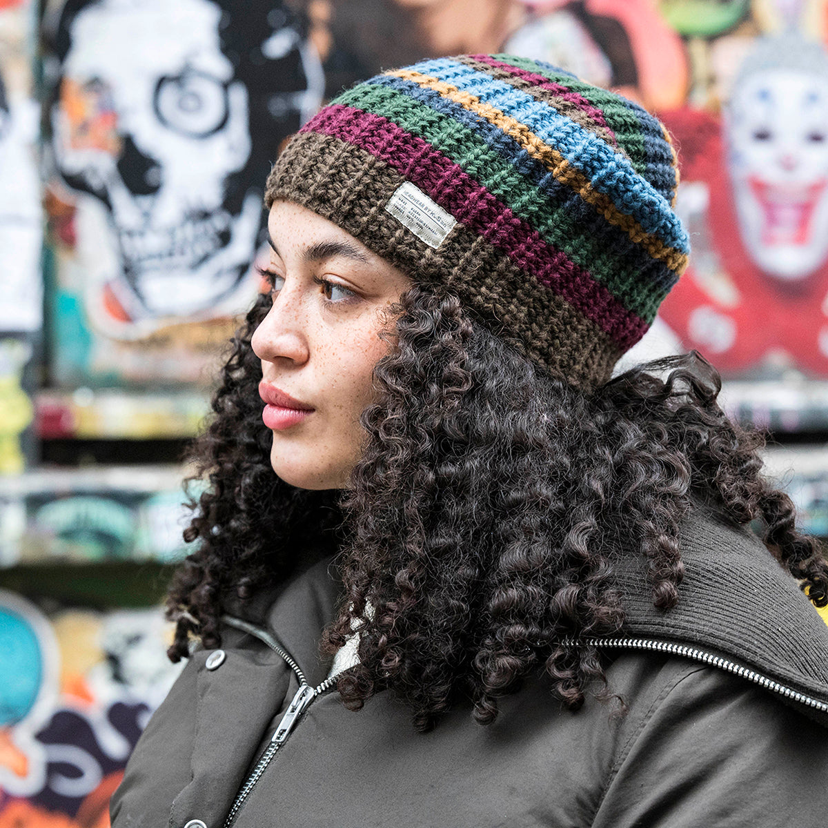 Kusan Cardi Floppy Beanie Hat - Brown-Green