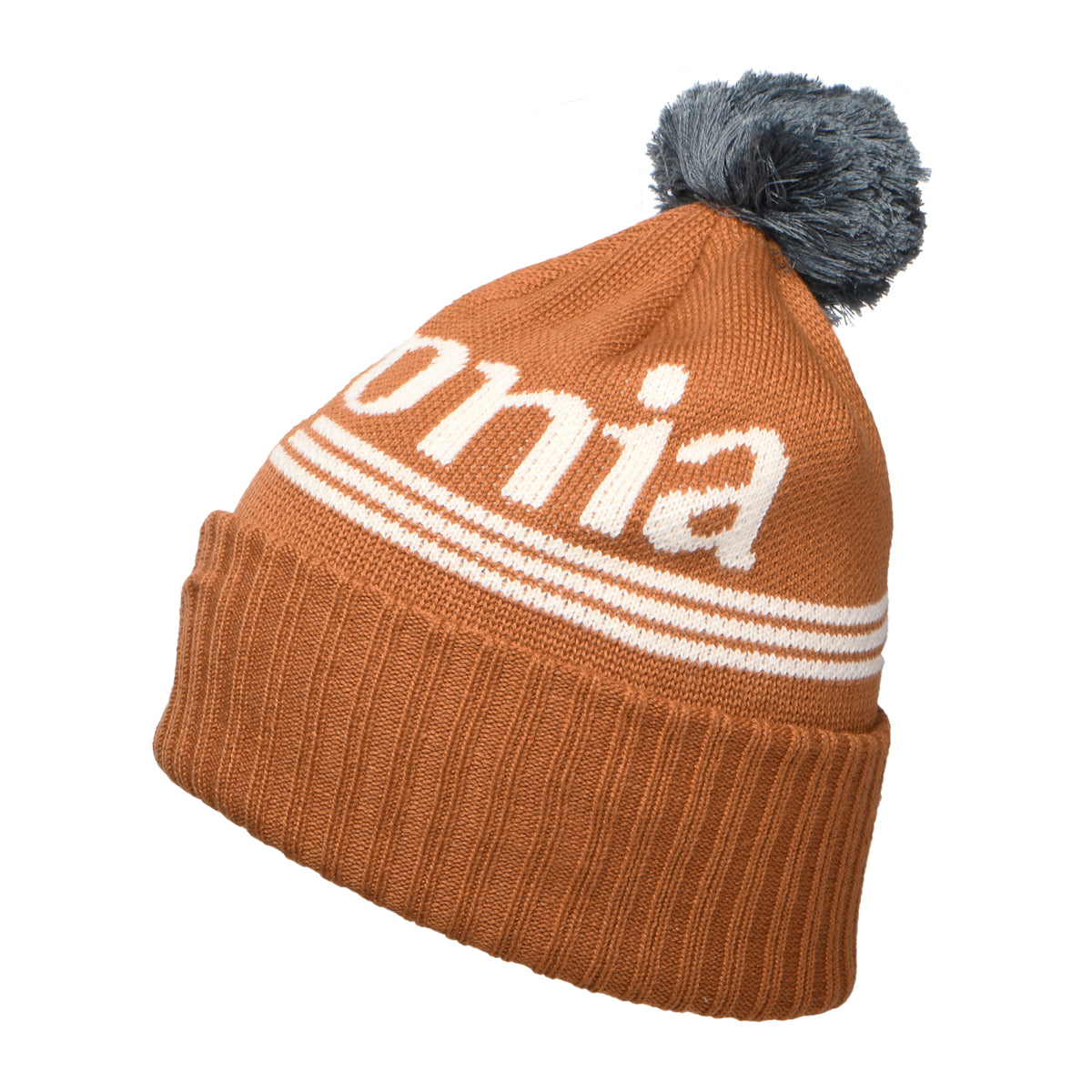Patagonia Hats Hut Tripper Logo Powder Town Bobble Hat - Tan-Slate Blue