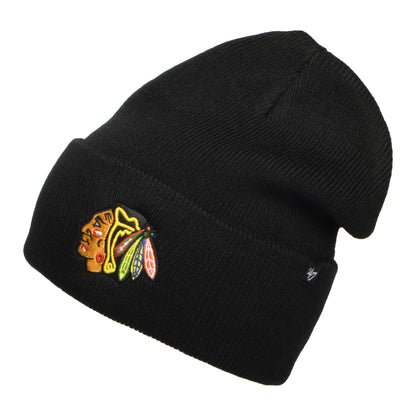 47 Brand Chicago Blackhawks Beanie Hat NHL Haymaker Cuff Knit - Black
