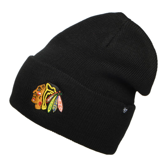 47 Brand Chicago Blackhawks Beanie Hat NHL Haymaker Cuff Knit - Black