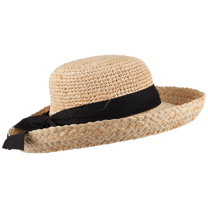 Scala Hats Crocheted Organic Raffia Straw Sun Hat With Black Band - Natural