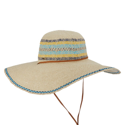 Scala Hats Eloisa Toyo Straw Wide Brim Sun Hat - Natural-Turquoise