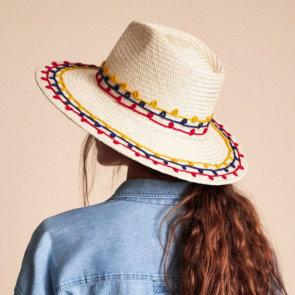 Brixton Hats Joanna Embroidered Straw Sun Hat - Natural Mix