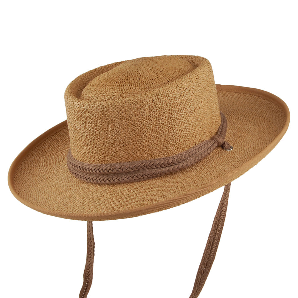 Scala Hats Jesolo Toyo Gaucho Sun Hat With Braided Cotton Chin Strap - Tea