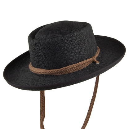Scala Hats Jesolo Toyo Gaucho Sun Hat With Braided Cotton Chin Strap - Black