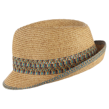 Scala Hats Paper Braid Trilby Hat - Natural-Blue