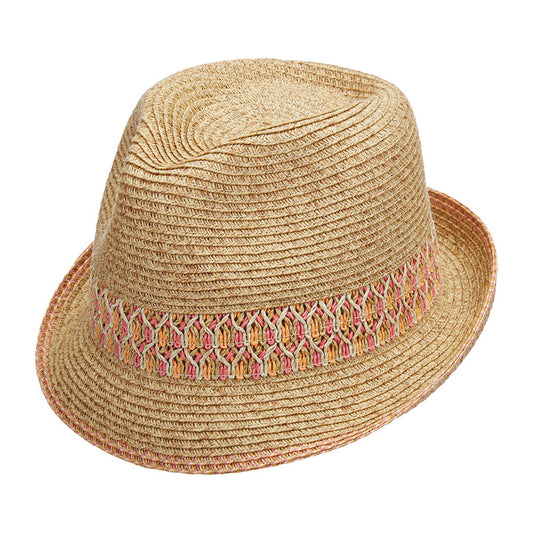 Scala Hats Paper Braid Trilby Hat - Natural-Pink