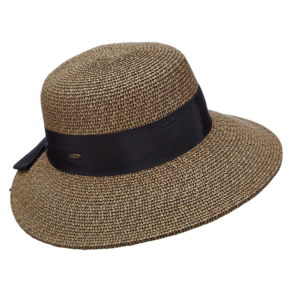 Scala Hats Straw Sun Hat With Grosgrain Bow - Natural-Black