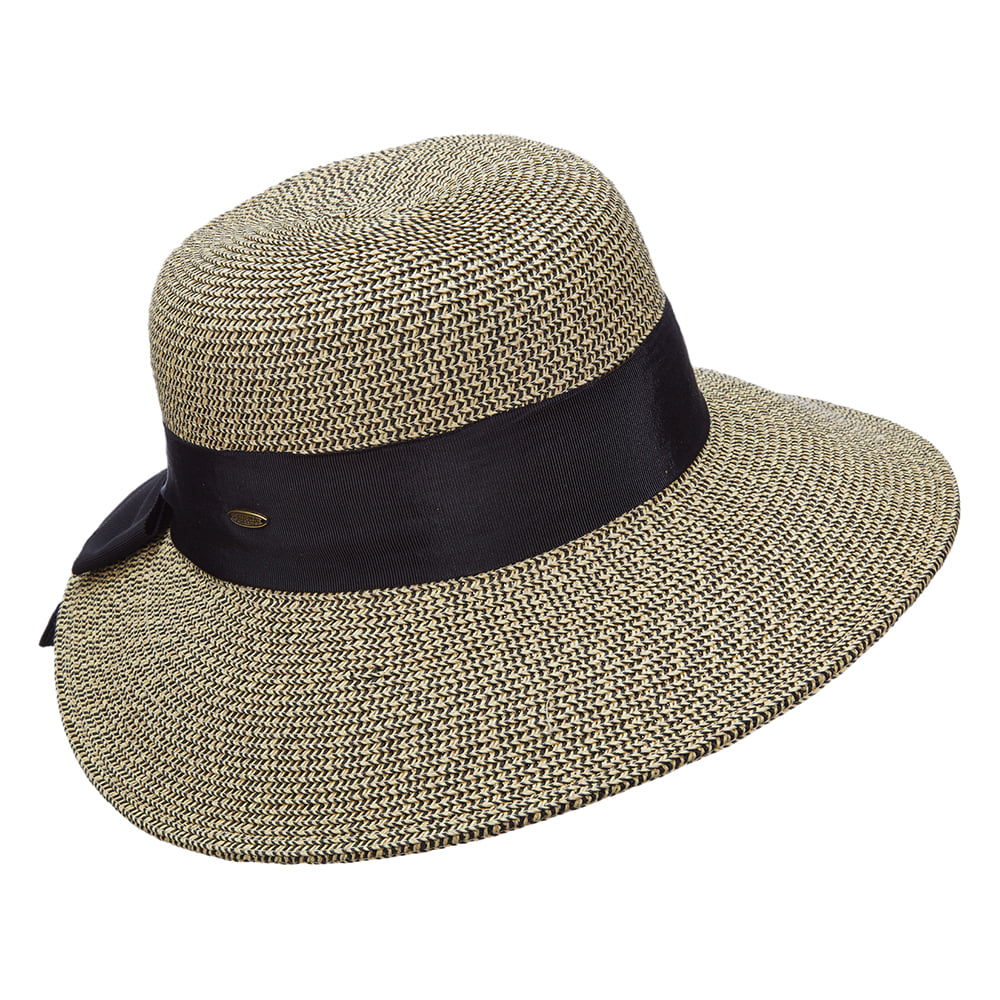 Scala Hats Straw Sun Hat With Grosgrain Bow - Wheat-Black